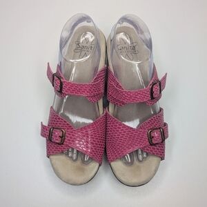 Sanita Pink Leather Double Strap Buckle Slide On Sandals Clogs US 9 / EU 40